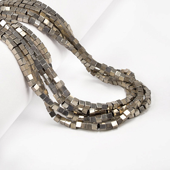 Бусины Гематит, Натур. камень, 2 сорт, Кубик, 3х3х3 мм, Золотистые светлые (BUS-057179)