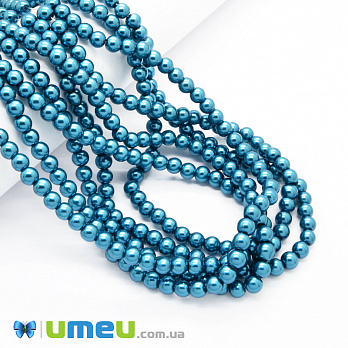 Намистини скляні Перли, 6 мм, Бірюзові, Круглі (BUS-048922)