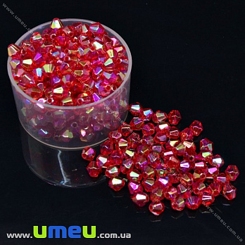 Бусины акриловые Биконусы, 6х6 мм, Красные АВ (BUS-018070)