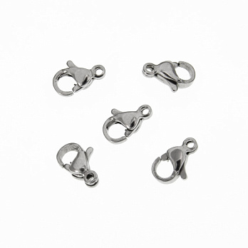 Замки-карабины из нержавеющей стали, 9х6 мм, Темное серебро (STL-055827)