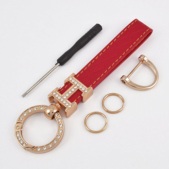 Брелок, 13х3,5 см, Красный, Искусственная кожа, Золото (OSN-058509)
