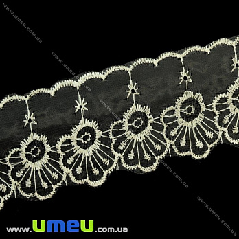 Кружево органза Цветы, 50 мм, Кремовое (LEN-015564)