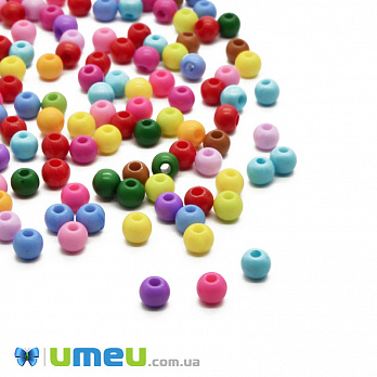 Намисто пластикова Кругла, 4 мм, Мікс (BUS-028843)
