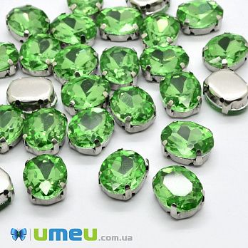 Шатон овальний 10х8 мм, Темне срібло, Салатовий (KAB-037973)