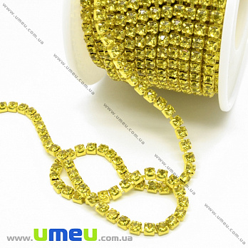 Стразовая цепь SS12 (2,8 мм), Желтая, Стразы стеклянные желтые (ZEP-036414)