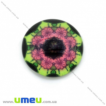 Кабошон стекл. с принтом Узор, 18 мм, Круглый (KAB-013642)