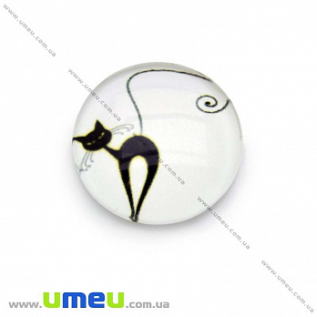 Кабошон стекл. с принтом Кот, 18 мм, Круглый (KAB-013682)