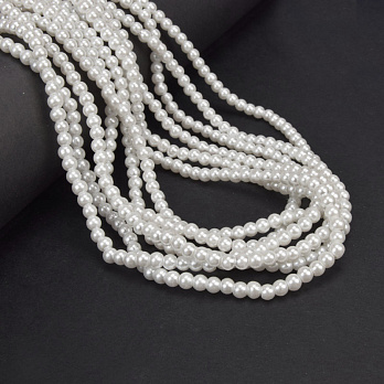 Бусины стеклянные Жемчуг, 4 мм, Белые (молочные), Круглые (BUS-048798)