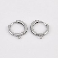 Швензи круглі, Латунь з покриттям Родій, Стрази куб. цирконій, 17х15х2 мм (OSN-059026)