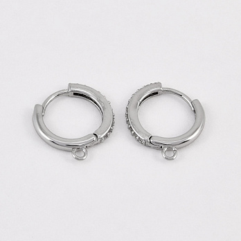 Швензи круглі, Латунь з покриттям Родій, Стрази куб. цирконій, 17х15х2 мм (OSN-059026)