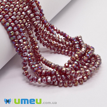 Бусины рондели, 4х3 мм, Бордовые АВ (BUS-049079)