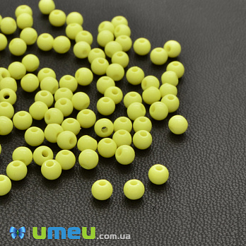Бусина пластиковая Круглая, 4 мм, Желтая (BUS-003610)