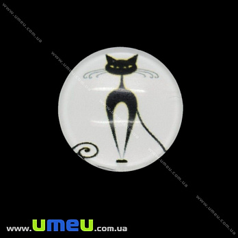 Кабошон стекл. с принтом Кот, 18 мм, Круглый (KAB-019946)
