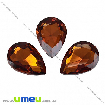 Риволи стеклянный УЦЕНКА, Капля граненая, 25х18 мм, Коричневый (KAB-013240)