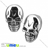Намистина з нержавіючої сталі Череп, 13х8,5х7 мм, Темне срібло (STL-036517)
