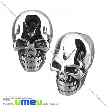 Бусина из нержавеющей стали Череп, 13х8,5х7 мм, Темное серебро (STL-036517)