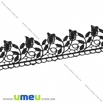 Кружево плетеное Тюльпаны, 37 мм, Черное (LEN-011922)