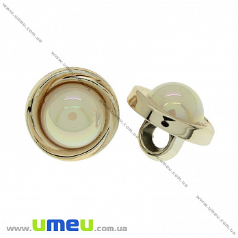 Пуговица пластиковая на ножке с полубусиной, 12 мм, Молочная, Светлое золото (PUG-021482)