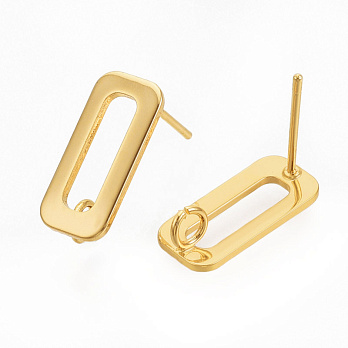 Пусети Прямокутники, Латунь із позолотою 18 kt, 15,5х7 мм (OSN-056108)