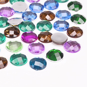 Кабошоны пластиковые, Круглые граненые, 10 мм, Микс (KAB-012486)
