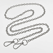 Цепь для сумки маталлическая с карабинами, Темное серебро, 124 см (SEW-062329)