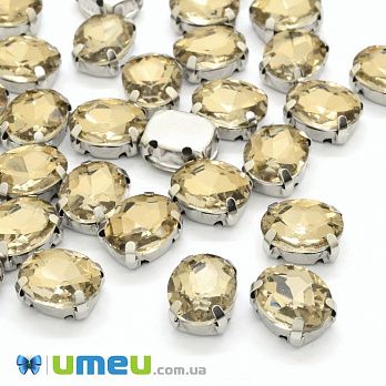 Шатон овальний 10х8 мм, Темне срібло, Бежевий (KAB-037972)