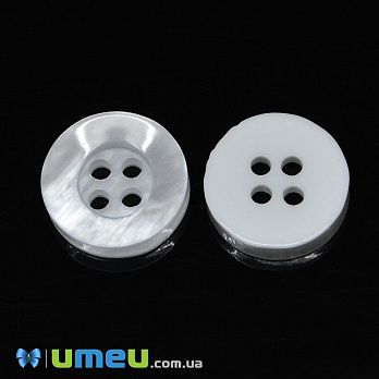 Пуговица пластиковая Круглая, 12,5 мм, Белая перламутровая (PUG-038663)