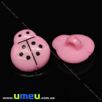 Пуговица пластиковая на ножке Божья Коровка, 14х13 мм, Розовая (PUG-032812)
