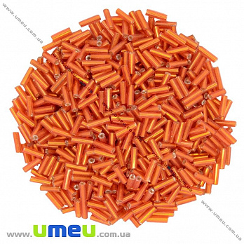 Бисер китайский стеклярус, 6 мм, Оранжевый блестящий (BIS-012046)