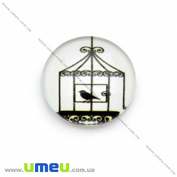 Кабошон скляний з принтом Клітка, 18 мм, Круглий (KAB-013665)