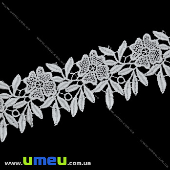Кружево плетеное Цветы, 60 мм, Белое (LEN-034705)