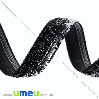 Стрічка оксамитова з люрексом, 10 мм, Чорна з сріблом (LEN-019914)