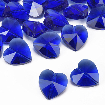 Бусина стеклянная, Сердце граненое, 14х14х9 мм, Синяя (BUS-059989)