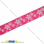 Атласна стрічка Квіти, 25 мм, Малинова (LEN-019652)