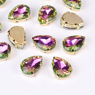Шатон крапля 14х10 мм, Золото, Малиново-смарагдовий (KAB-052919)