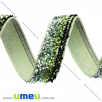 Стрічка оксамитова з люрексом, 10 мм, Зелена (LEN-017380)