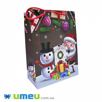 Подарочный пакет Новогодний, 24х18х8,5 см, Серый (UPK-023423)