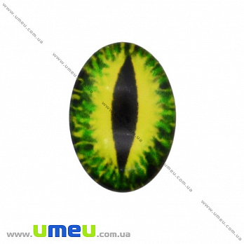 Кабошон скляний з принтом Око, 18х13 мм, Зелений, Овал (KAB-018708)