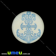 Кабошон стекл. с принтом Морской якорь, 16 мм, Круглый (KAB-017673)