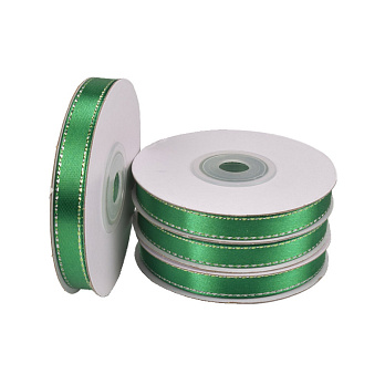 Атласна стрічка з люрексом, 10 мм, Зелена зі сріблом (LEN-061074)