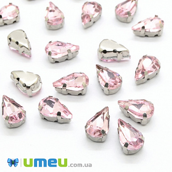 Шатон крапля 13х8 мм, Темне срібло, Рожевий (KAB-040683)