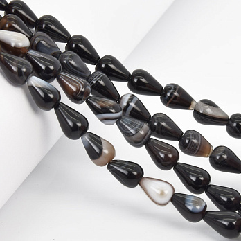 Намистини Агат чорний, Натур. камінь, 12х8 мм, Крапля, 19 см (BUS-057980)