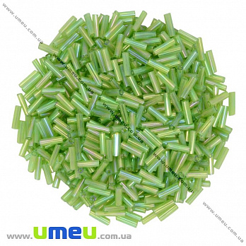 Бисер китайский стеклярус, 6 мм, Салатовый АВ прозрачный (BIS-012055)