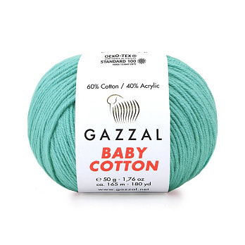 Пряжа Gazzal Baby Cotton №3426, 50 г, 165 м, Бирюзовая (YAR-062514)