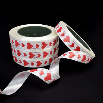 Лента полипропиленовая, Сердца, 20 мм, Белая (LEN-060445)