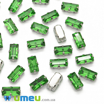Шатон прямокутний 10х5 мм, Темне срібло, Зелений (KAB-040974)