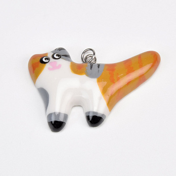 Подвеска Котик из полимерной глины, 40х27 мм, Разноцветный (POD-059378)