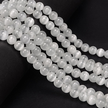 Бусины Кошачий глаз, Синт. камень, 8 мм, Белые, Круглые (BUS-054268)