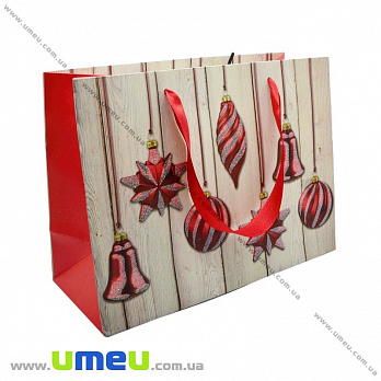 Подарочный пакет Новогодний, 18х24х10 см, Красный (UPK-023420)
