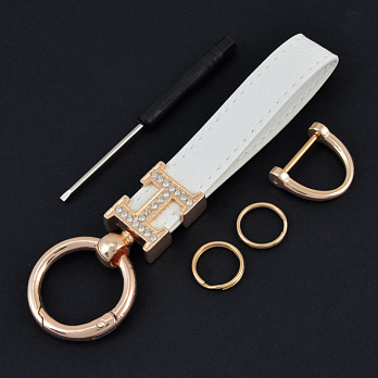 Брелок, 13х3 см, Білий, Натуральна шкіра, Золото (OSN-058503)